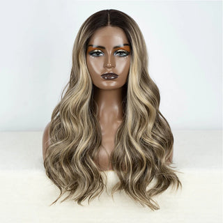 Synthetic Lace Front Wig Long Wavy 24" Body Wavy Hightlight Brown Long  Lace Wig For Women Lace Front Wig Cosplay Wig