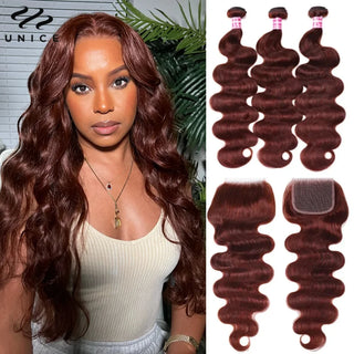 UNice Body Wave Bundles With Clousre 100% Human Hair Bundles 2/3/4 PCS With 1PC 4x4 Lace Closure Can Make 300% Density Wigs