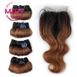 Short Curly Human Hair Bundles With Closure Brazilian Natural Hair Bundles With Closure 4x1 T Part Closure Non-Remy Human Hair