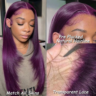 Purple Lace Front Wig 13x4 Glueless Layered Cut Lace Wigs PrePlucked Hd Lace Long Straight Wig For Women Cosplay Daily Use