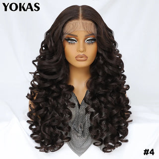 Latisha Lace Frontal Wigs Synthetic 24 Inch Loose Curl Pre Plucked Lace Frontal Wig For Women Highlight With Baby Hair 13X6 Wigs