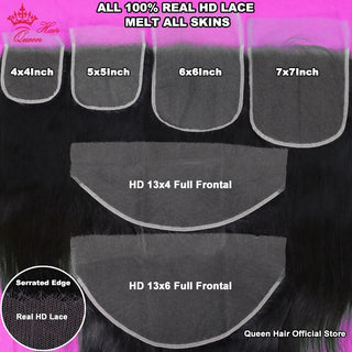 Raw Hair Straight Bundles With HD Lace Closure 5x5 4x4 100% Human Hair Transparent Lace Queen Hair Official Store