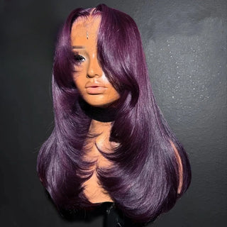 Purple Lace Front Wig 13x4 Glueless Layered Cut Lace Wigs PrePlucked Hd Lace Long Straight Wig For Women Cosplay Daily Use