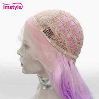 WDBY Beauty Colorful Pink Purple Green Lace Front Wig – Wavy Synthetic Cosplay Wig
