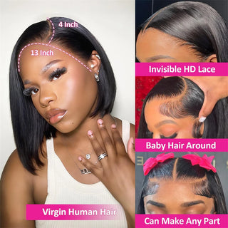 WDBY Beauty – Straight Bob HD Lace Front Wig (13x4 Glueless Human Hair Wig for Black Women)