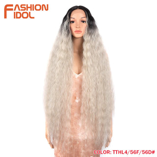 Synthetic Wigs Cosplay Loose Wave Hair Lace Front Wigs For Women Ombre Brown Water Wave 42 Inch Curly Hair Heat Resistant Wig
