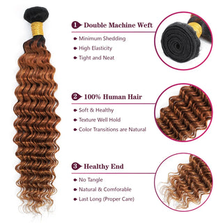 12A Ombre Brazilian Virgin Curly Hair 3 Bundles With Closure Ombre Deep Wave 3 Bundles With Closure 100% Human Hair With Closure