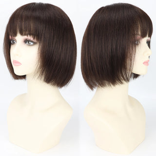 Wdbybeauty Silk Top Wig with Lace Front Short Bob Pixie Cut Wig for Women 100% Human Hair Remy Soft Breathable Lightweight Everyday Wear