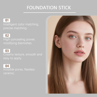 Brightening Skin Color-Changing Foundation Stick Lightweight Moisturizing Cover Skin Flaws Smooths Pores Fine Lines Matte Finish