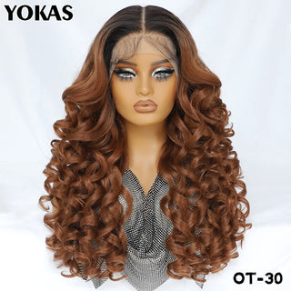 Latisha Lace Frontal Wigs Synthetic 24 Inch Loose Curl Pre Plucked Lace Frontal Wig For Women Highlight With Baby Hair 13X6 Wigs