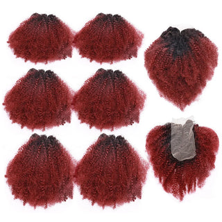 Afro Kinky Curly Hair Bundles with Closure High Temperature Fiber Synthetic Hair 6 Bundles with Closure Kinky Curly Hair 240G