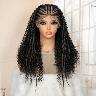 WDBY Beauty 13x6 Knotless Braided Lace Frontal Wig – 22” Handmade Cornrow Curly Synthetic Wig