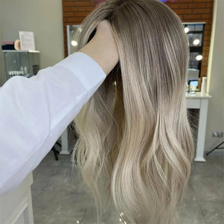 Highlight Wig Human Hair Brown Root Ash Blonde Lace Frontal Human Hair Full Lace Wigs Glueless 13x6 HDTransparent Lace Brazilian