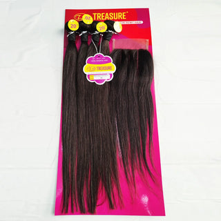 Human Hair Bundles with Closure (10 12 14 16 18，4x4 Lace Closure) Straight Brazilian Human Hair Weft 150% Density Natural Color
