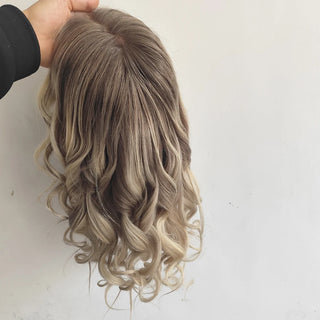 Luxury Highlight human hair lace wigs Dark Brown Roots Mix Blonde body wave human hair wigs European Hair Full Lace for Women