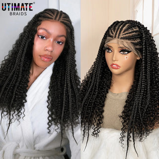 WDBY Beauty 13x6 Knotless Braided Lace Frontal Wig – 22” Handmade Cornrow Curly Synthetic Wig