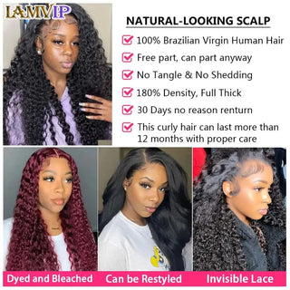 WDBY Beauty – 30–40 Inch Deep Wave / Kinky Curly HD Lace Front Wig (13x6 / 13x4 Glueless Pre‑Plucked Human Hair for Women)