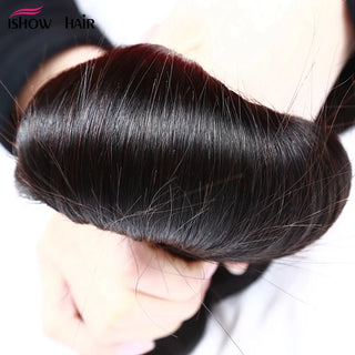 Ishow Straight Hair Bundles with Closure Transparent Lace Closure with Bundles Brazilian Human Hair Weave Bundles with Closure