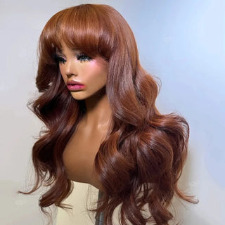 Black Wig WIth Layered Bangs Body Wave Lace Front Wig Short Bob Lace Frontal Wig 13x4 HD PrePlucked Synthetic Daily Wear Cosplay