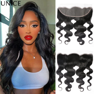 UNice Body Wave 13x4 Lace Frontal Only 100% Human Hair Pre Plucked Ear To Ear Lace Frontal Free Part