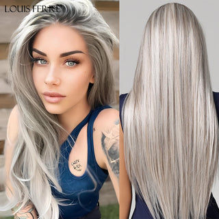 WDBY Beauty 13x6 HD Lace Front Straight Wig – Long Brown & Platinum Highlight Synthetic Wig