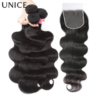 UNice Hair Body Wave 3 Bundles With Lace Frontal Closure 13x4 or 4x4 or 5x5 HD Lace Closure 100% Human Hair Bundles