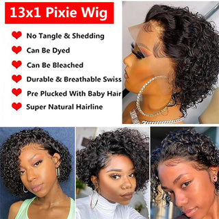 Wdbybeauty 13x1 Curly Human Hair Lace Frontal Wig Pixie Cut Curly Lace Front Human Hair Wigs for Women Brazilian Human Hair Wig Sale