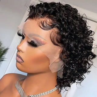 Wdbybeauty 13x1 Curly Human Hair Lace Frontal Wig Pixie Cut Curly Lace Front Human Hair Wigs for Women Brazilian Human Hair Wig Sale