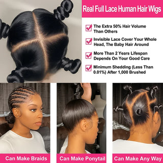 Wdbybeauty real Full lace Human Hair Wigs Bone Straight HD 360 Lace Front Wig For Women Brazilian Hair Glueless 5X5 Lace Wig Pre Cut