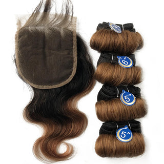 Loose Wave Bundles With Closure Short Human Hair Extension Indian Hair 4 Bundles With Closure 4*4 Lace Closure For Women