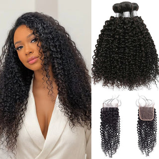 100% Burmese Curly Hair With Lace Closure Ombre Kinky Curly Human Hair 2/3/4 Bundles With HD Closure Deep Wave Hair With Closure