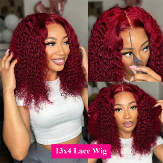 WDBY Beauty – 99J Burgundy Kinky Curly Bob Wig (13x4 Lace Frontal, Pre‑Plucked Deep Wave Human Hair