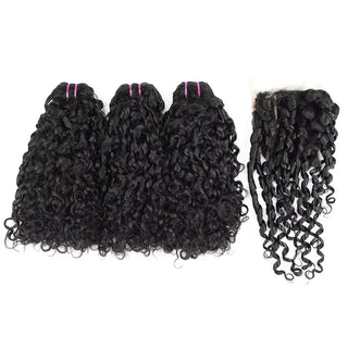 Pixie Curl Hair Bundles with Closure Deep Curly Hair Brazilian Raw Hair Weaving 8-20 Inch Human Hair Loose Deep Wave Extensions