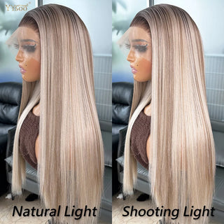 Wdbybeauty long Heat Resistant 13x6 Synthetic Lace Front Wig Japan Futura Hair Ombre Highlights Silky Straight Hair Pre Plucked Hairline