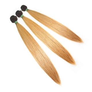 1B/27 Honey Blonde Human Hair Bundles With Closure Brazilian Straight Bundles With Closure 3/4 Human Hair Weave Extensions