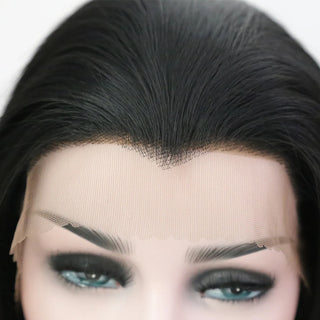 AIMEYA Long Straight Lace Wigs 13X4 Lace Frontal Free Part Synthetic Hair Wig with Special Hairline For Women Cosplay Black Wigs