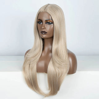 WDBY Beauty Blonde Layered Synthetic Lace Front Wig – Straight Wig with Bangs & Baby Hair