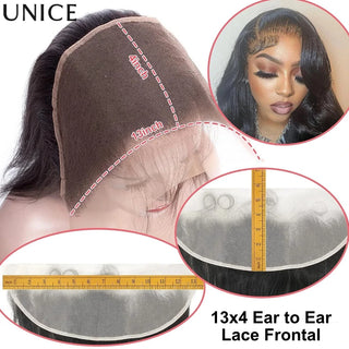 UNice Body Wave 13x4 Lace Frontal Only 100% Human Hair Pre Plucked Ear To Ear Lace Frontal Free Part