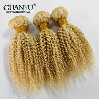 4*4 Kinky Curly Blonde #613 Hair Bundle 1pc Brazilian Virgin Human Hair 4B 4C Blonde Bundle Hair Weft Extension