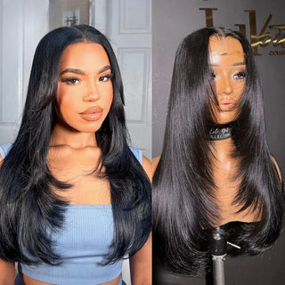 Purple Lace Front Wig 13x4 Glueless Layered Cut Lace Wigs PrePlucked Hd Lace Long Straight Wig For Women Cosplay Daily Use
