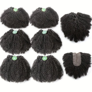 Afro Kinky Curly Hair Bundles with Closure High Temperature Fiber Synthetic Hair 6 Bundles with Closure Kinky Curly Hair 240G