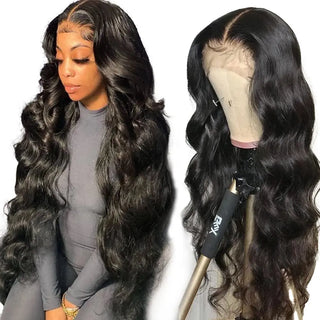 WDBY Beauty – Synthetic Body Wave Lace Front Wig with Mid‑Parted Bangs (18 inch / 28 inch for Black Women and Girls)