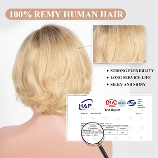 WDBY Beauty – Ombre Blonde Layered Bob Hand‑Tied HD Lace Front Wig (100% Remy Human Hair)
