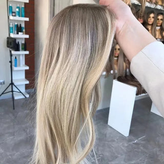 Highlight Wig Human Hair Brown Root Ash Blonde Lace Frontal Human Hair Full Lace Wigs Glueless 13x6 HDTransparent Lace Brazilian
