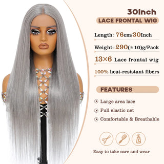 HD Lace Front Wig Skunk Stripe 13X6 Lace Wig Pre Plucked Glueless Synthetic Heat Resistant Long Straight Black and Blonde Wigs