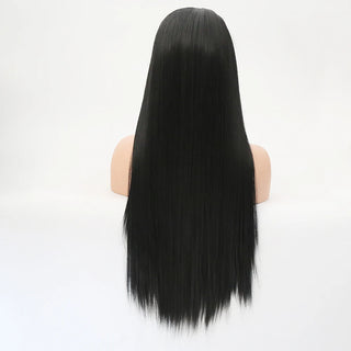 AIMEYA Long Straight Lace Wigs 13X4 Lace Frontal Free Part Synthetic Hair Wig with Special Hairline For Women Cosplay Black Wigs