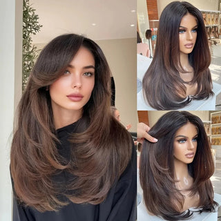 Purple Lace Front Wig 13x4 Glueless Layered Cut Lace Wigs PrePlucked Hd Lace Long Straight Wig For Women Cosplay Daily Use