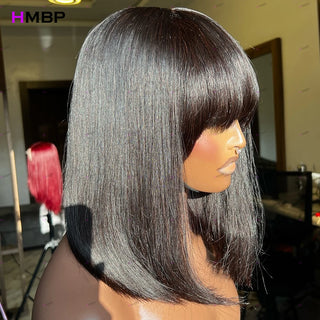 WDBY Beauty Glueless HD Lace Bob Wig with Bangs – Super Double Drawn Human Hair Wig