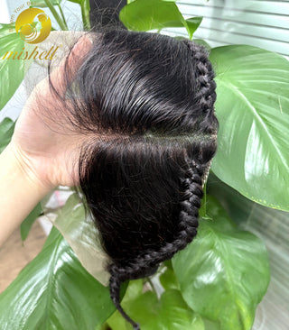 10 Inches 13X4 Transparent Lace Frontal with Braids Natural Burmese Remy Hair Lace Frontal for Women Girls