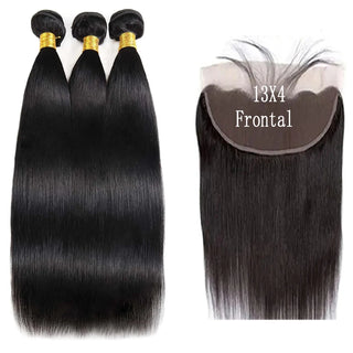 Straight Human Hair Bundles with Frontal Closure 100% Virgin Hair 3 Bundles with 13x4 Lace Frontal Bundles with 4x4 Lace Closure